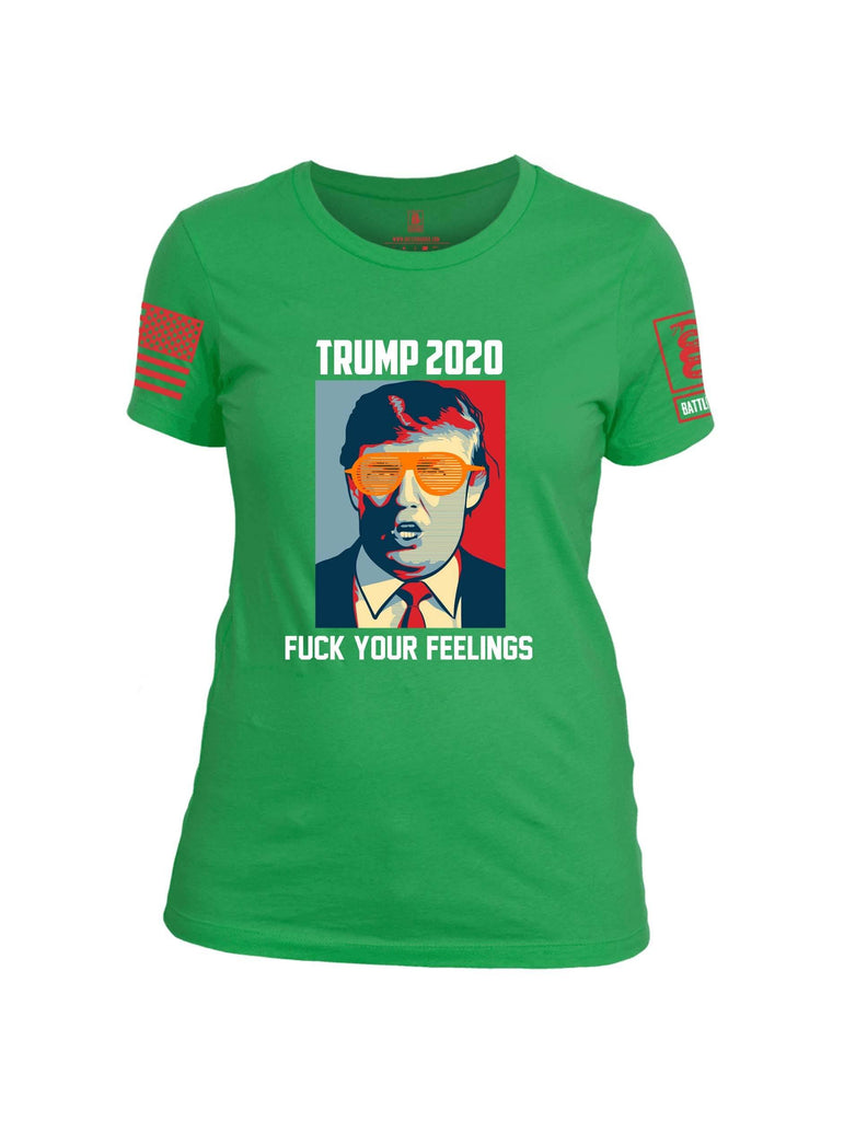 Battleraddle Trump 2020 Fuck Your Feelings Red Sleeve Print Womens Cotton Crew Neck T Shirt shirt|custom|veterans|Apparel-Womens T Shirt-cotton