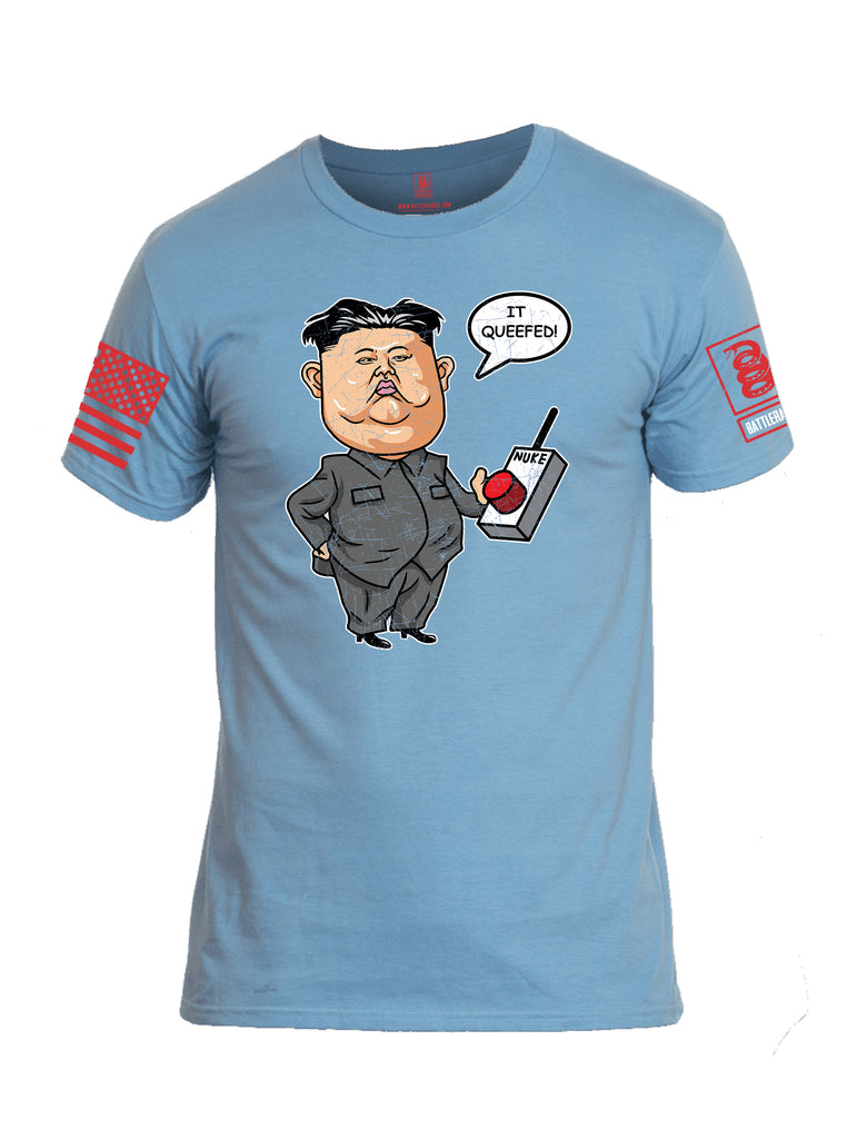 Battleraddle Kim Jong un Nuke Button it Queefed Red Sleeve Print Mens Cotton Crew Neck T Shirt