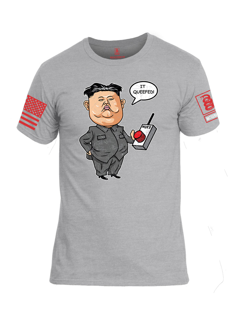 Battleraddle Kim Jong un Nuke Button it Queefed Red Sleeve Print Mens Cotton Crew Neck T Shirt