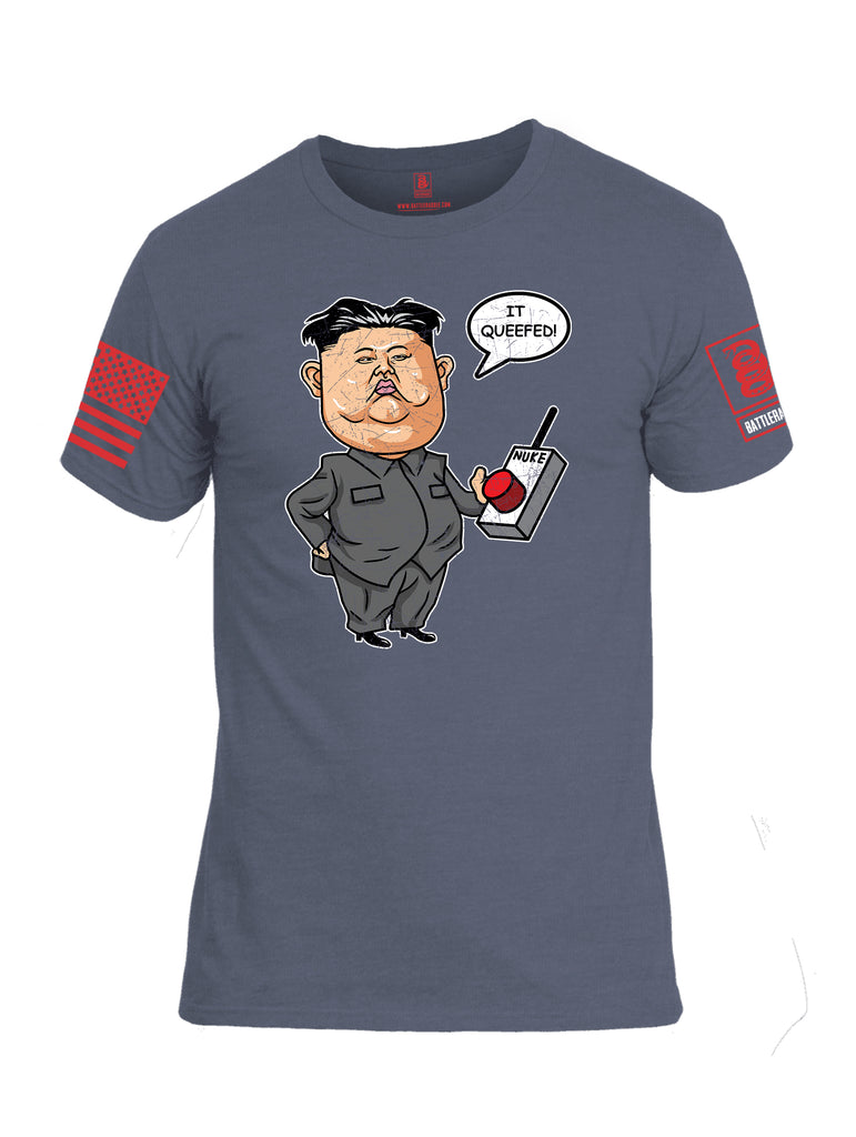 Battleraddle Kim Jong un Nuke Button it Queefed Red Sleeve Print Mens Cotton Crew Neck T Shirt
