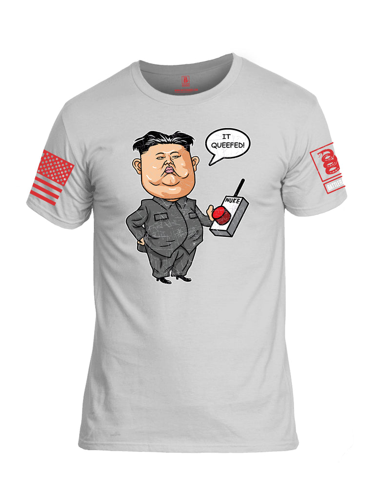Battleraddle Kim Jong un Nuke Button it Queefed Red Sleeve Print Mens Cotton Crew Neck T Shirt