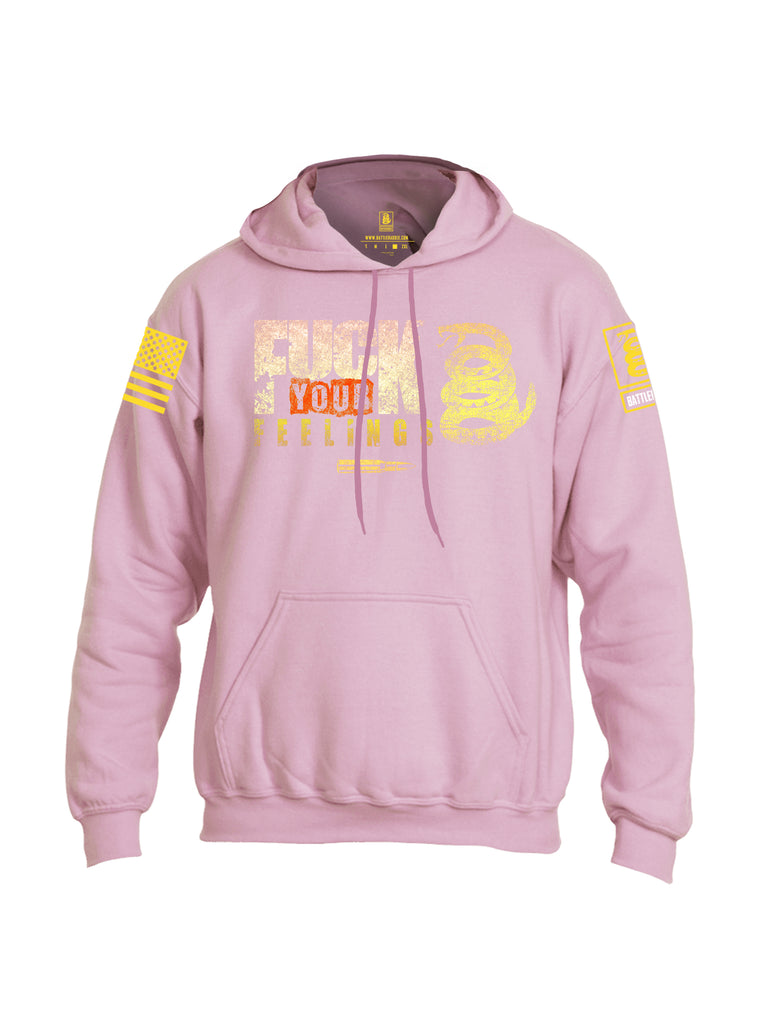 Battleraddle Fuck Your Feelings Yellow Sleeve Print Mens Blended Hoodie With Pockets