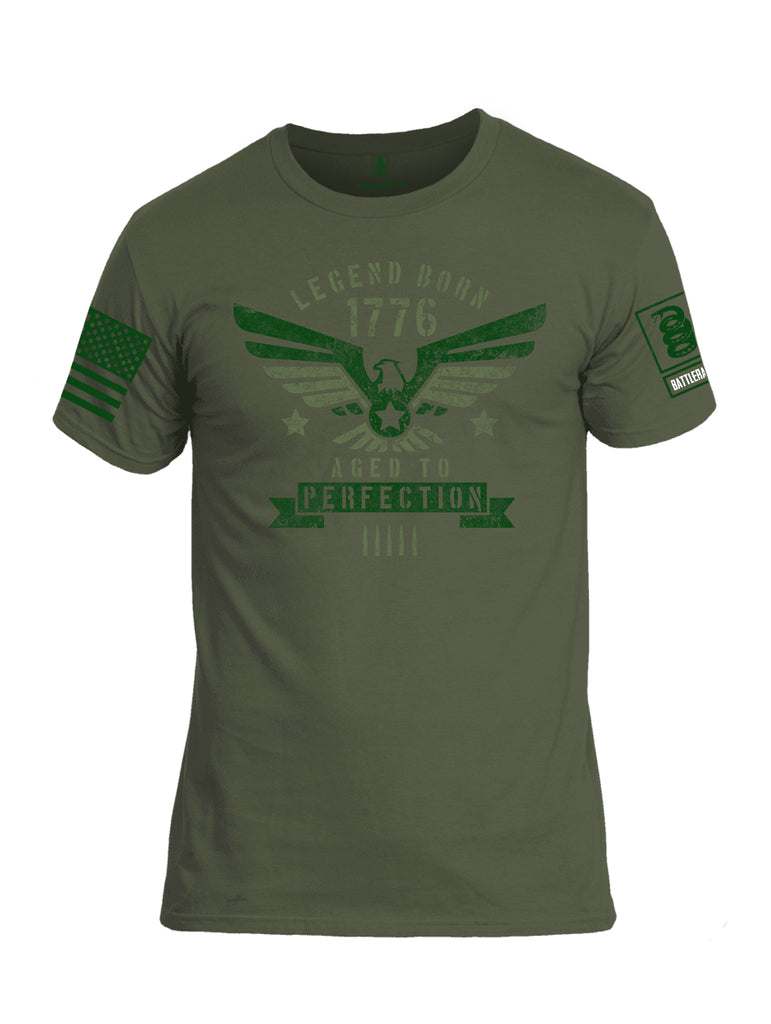 Battleraddle Legend Born 1776 Aged To Perfection Dark Green Sleeve Print Mens Cotton Crew Neck T Shirt