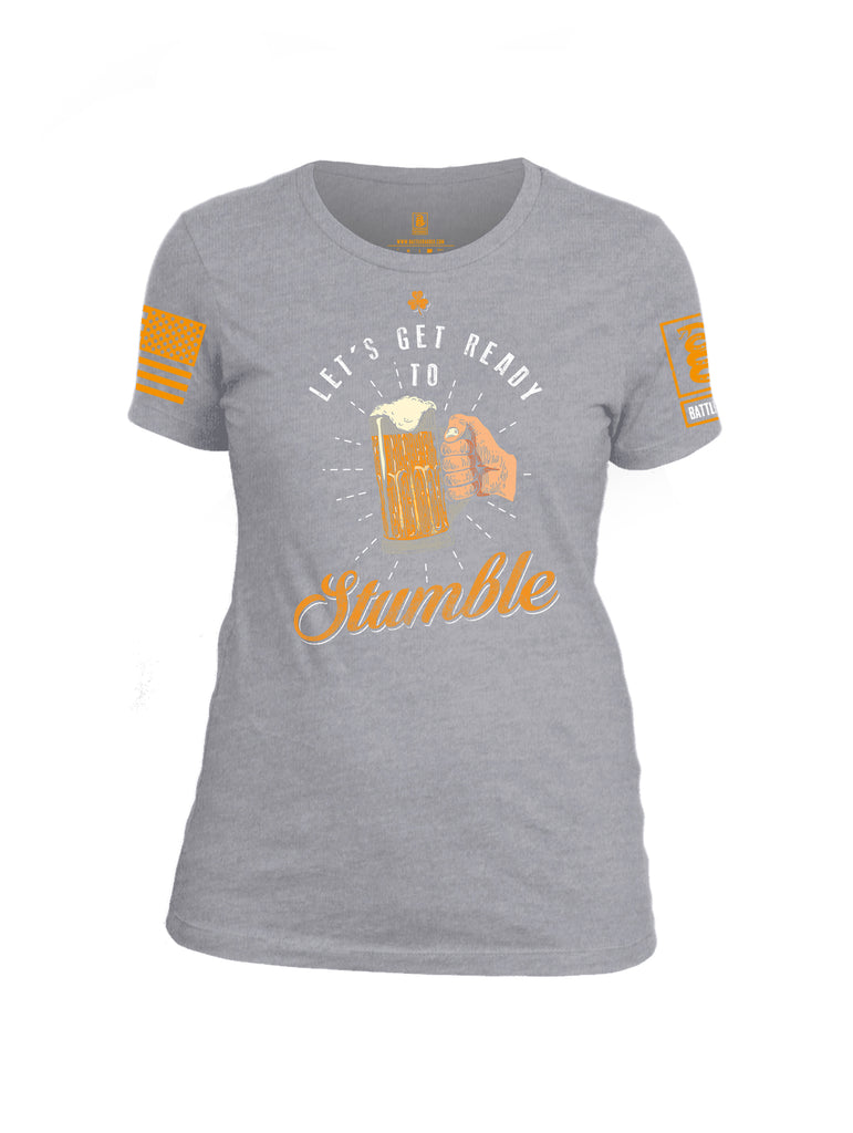 Battleraddle Let's Get Ready To Stumble Orange Sleeve Print Womens Cotton Crew Neck T Shirt