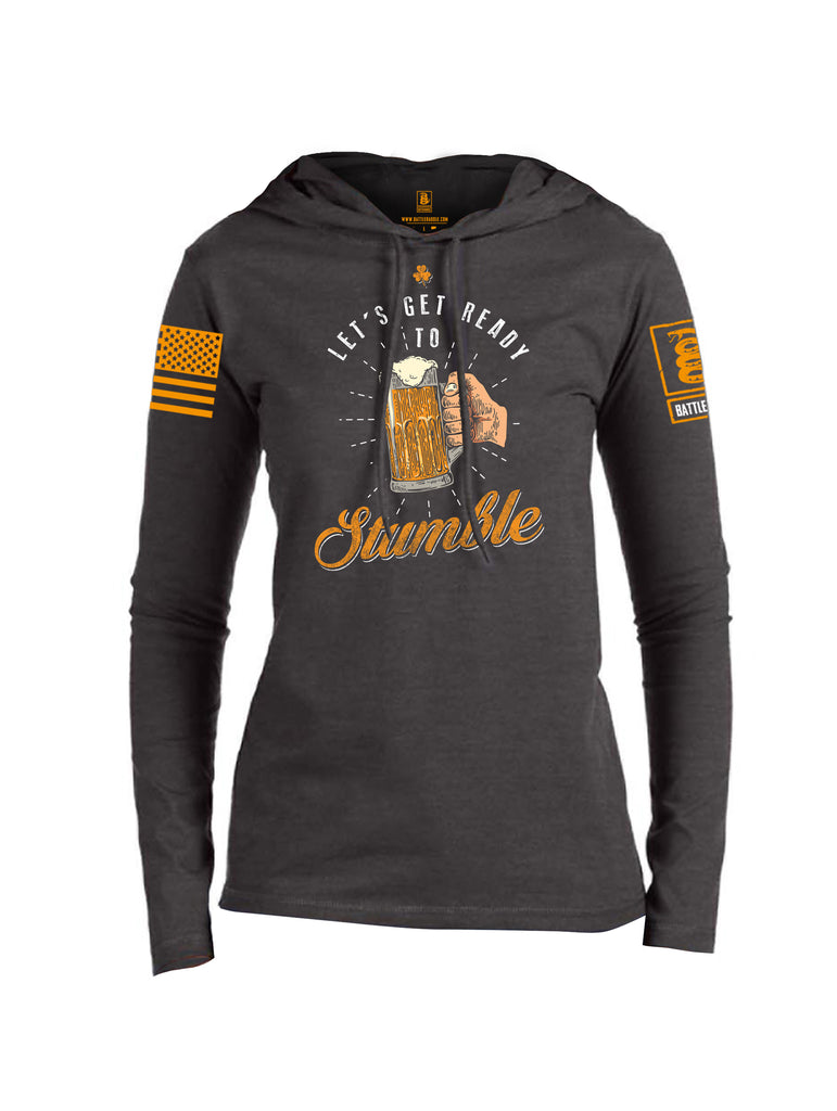 Battleraddle Let's Get Ready To Stumble Orange Sleeve Print Womens Thin Cotton Lightweight Hoodie