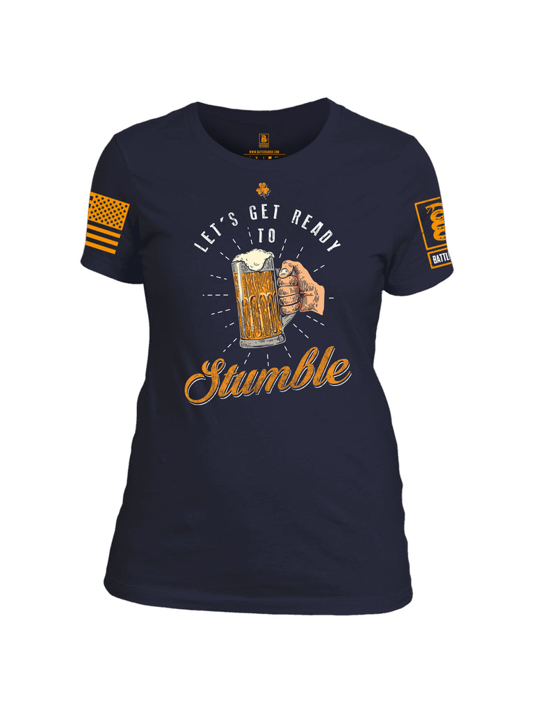 Battleraddle Let's Get Ready To Stumble Orange Sleeve Print Womens Cotton Crew Neck T Shirt