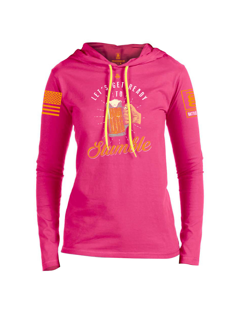 Battleraddle Let's Get Ready To Stumble Orange Sleeve Print Womens Thin Cotton Lightweight Hoodie