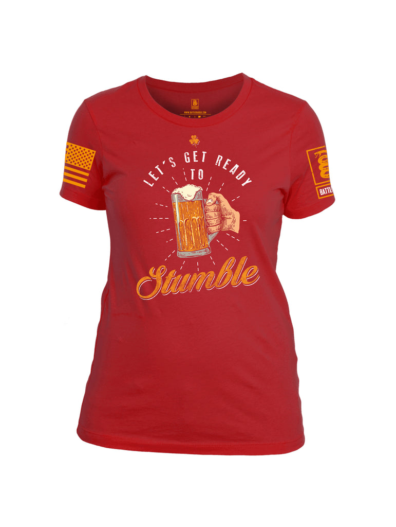 Battleraddle Let's Get Ready To Stumble Orange Sleeve Print Womens 100% Battlefit Polyester Crew Neck T Shirt