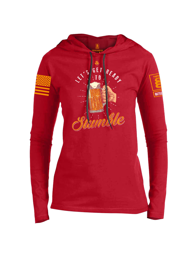 Battleraddle Let's Get Ready To Stumble Orange Sleeve Print Womens Thin Cotton Lightweight Hoodie