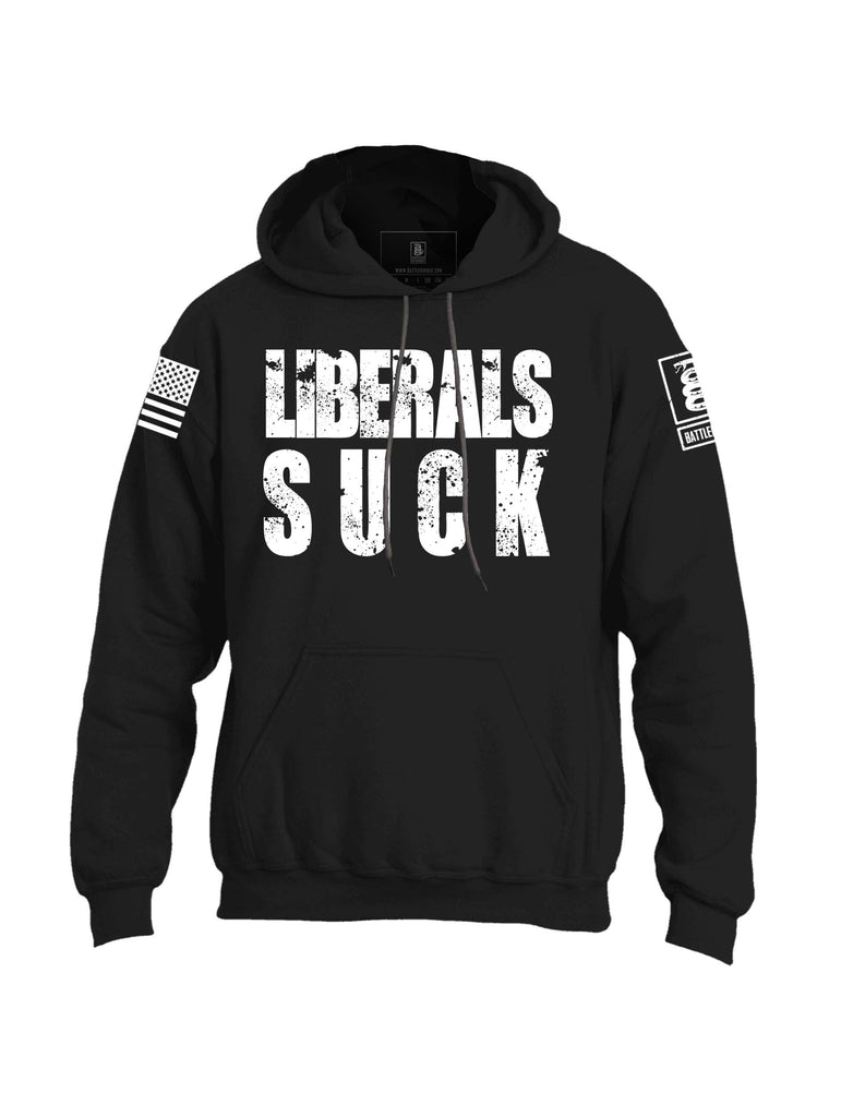 Battleraddle Liberals Suck White Sleeve Print Mens Blended Hoodie With Pockets