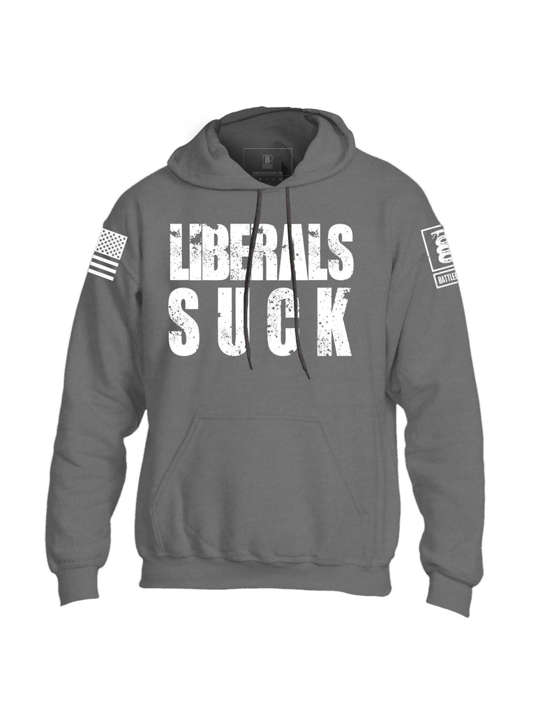 Battleraddle Liberals Suck White Sleeve Print Mens Blended Hoodie With Pockets