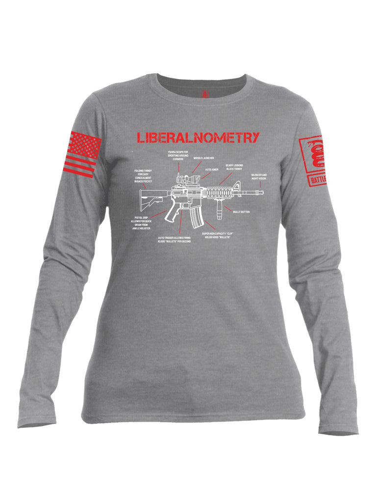 Battleraddle Liberalnometry Red Sleeve Print Womens Cotton Long Sleeve Crew Neck T Shirt