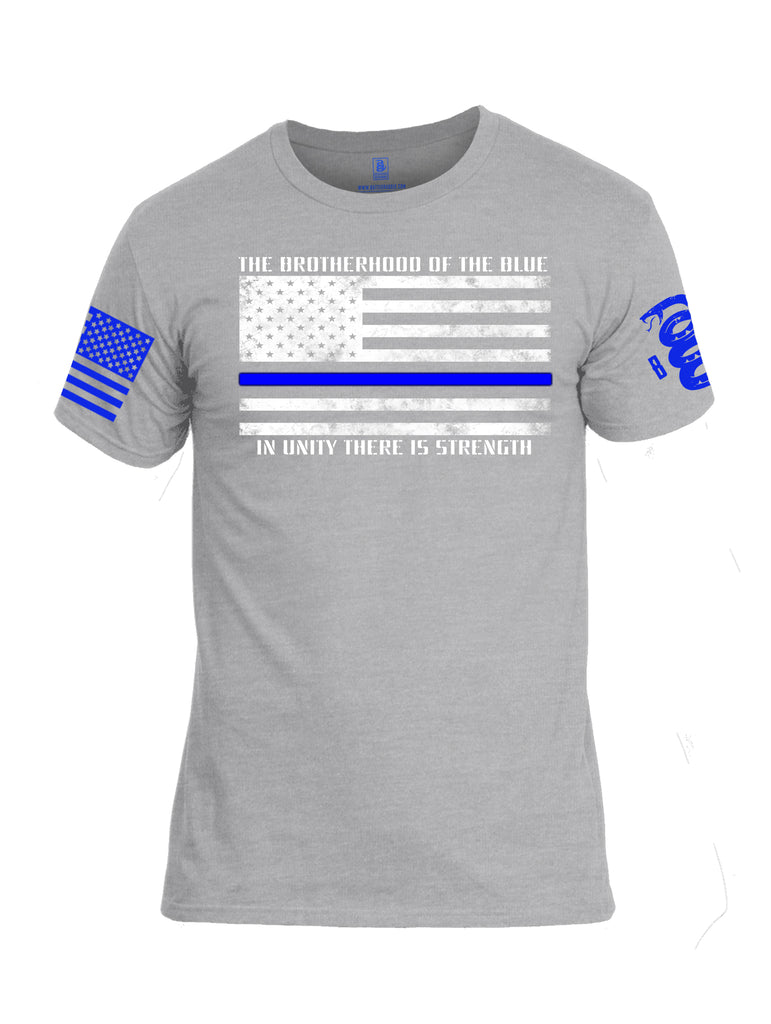 Battleraddle The Brotherhood Of The Blue In Unity There Is Strength Blue Sleeve Print Mens Cotton Crew Neck T Shirt