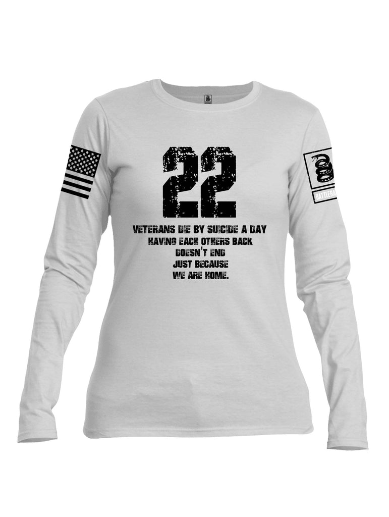 Battleraddle 22 Veterans Die By Suicide A Day White Sleeve Print Womens Cotton Long Sleeve Crew Neck T Shirt shirt|custom|veterans|Women-Long Sleeves Crewneck Shirt