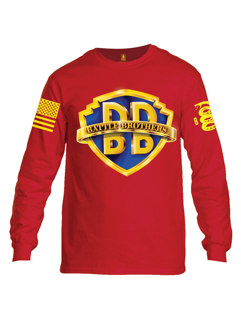 Battleraddle Battle Brothers Yellow Sleeve Print Mens Cotton Long Sleeve Crew Neck T Shirt - Battleraddle® LLC