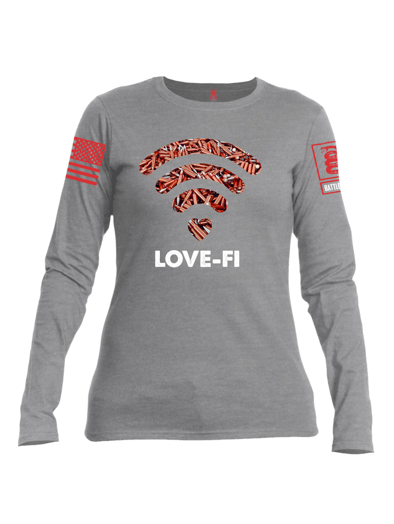 Battleraddle Love Fi Red Sleeve Print Womens Cotton Long Sleeve Crew Neck T Shirt