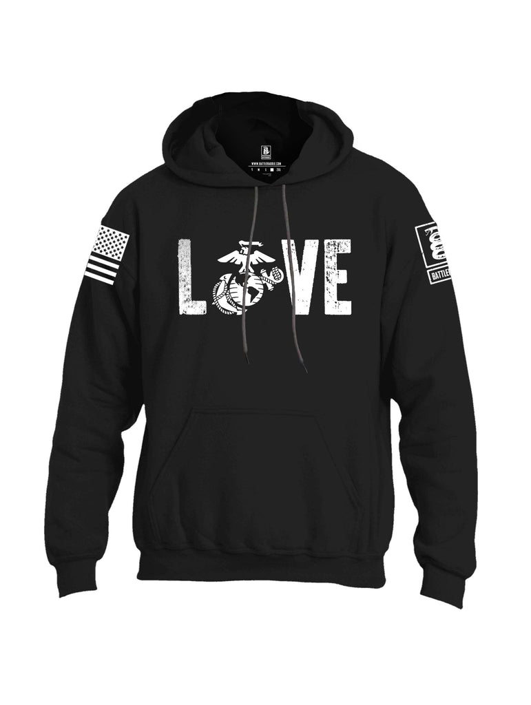 Battleraddle LOVE Marines White Sleeve Print Mens Blended Hoodie With Pockets