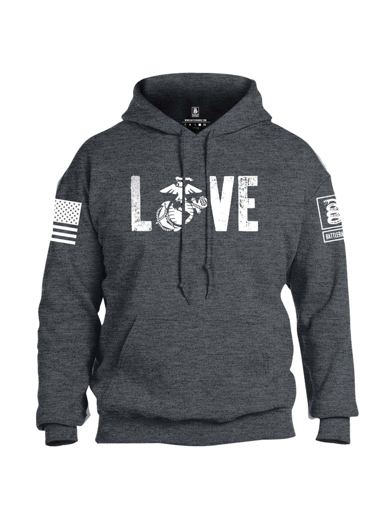 Battleraddle LOVE Marines White Sleeve Print Mens Blended Hoodie With Pockets