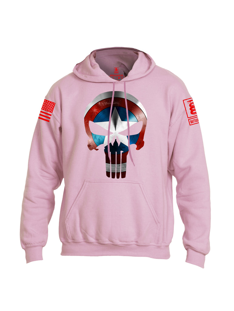 Battleraddle Captain Punisher America Shield Skull V1 Red Sleeve Print Mens Blended Hoodie With Pockets - Battleraddle® LLC