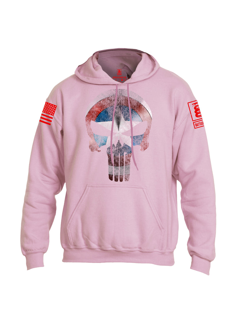 Battleraddle Captain Punisher America Shield Skull V2 Red Sleeve Print Mens Blended Hoodie With Pockets - Battleraddle® LLC