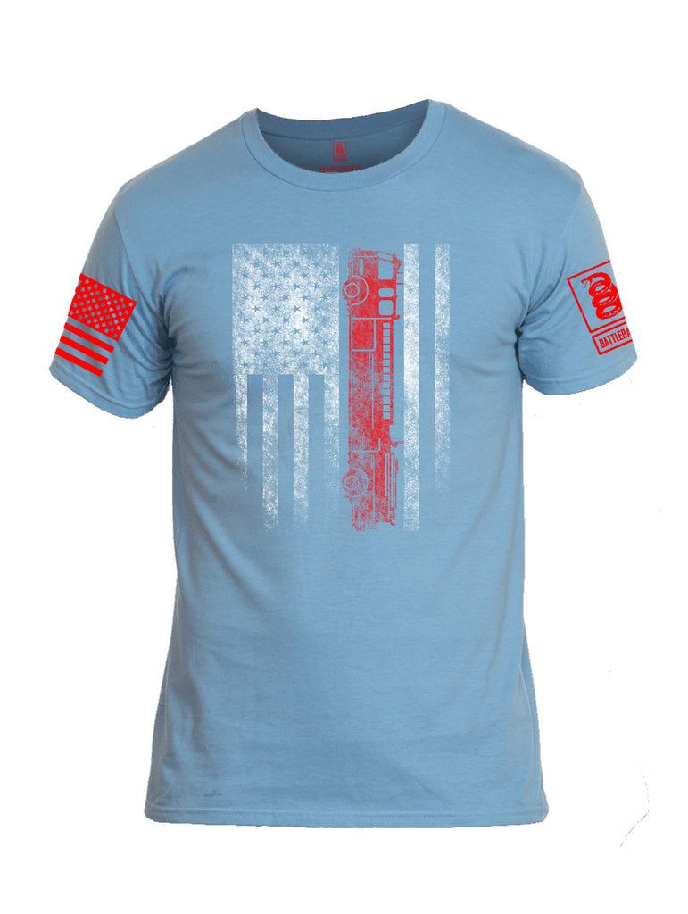 Battleraddle Fire Fighter Flag V1 Red Sleeve Print Mens Cotton Crew Neck T Shirt