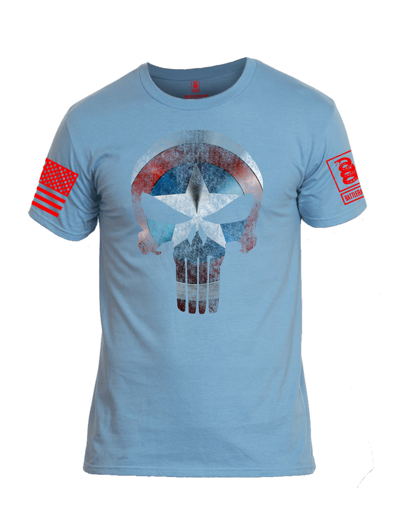 Battleraddle Captain Punisher America Shield Skull V2 Red Sleeve Print Mens Cotton Crew Neck T Shirt - Battleraddle® LLC