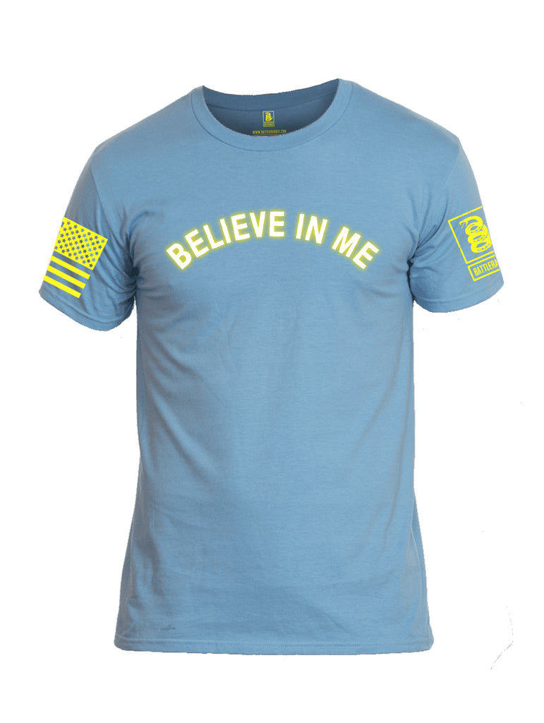Battleraddle Believe In Me Yellow Sleeve Print Mens Cotton Crew Neck T Shirt - Battleraddle® LLC