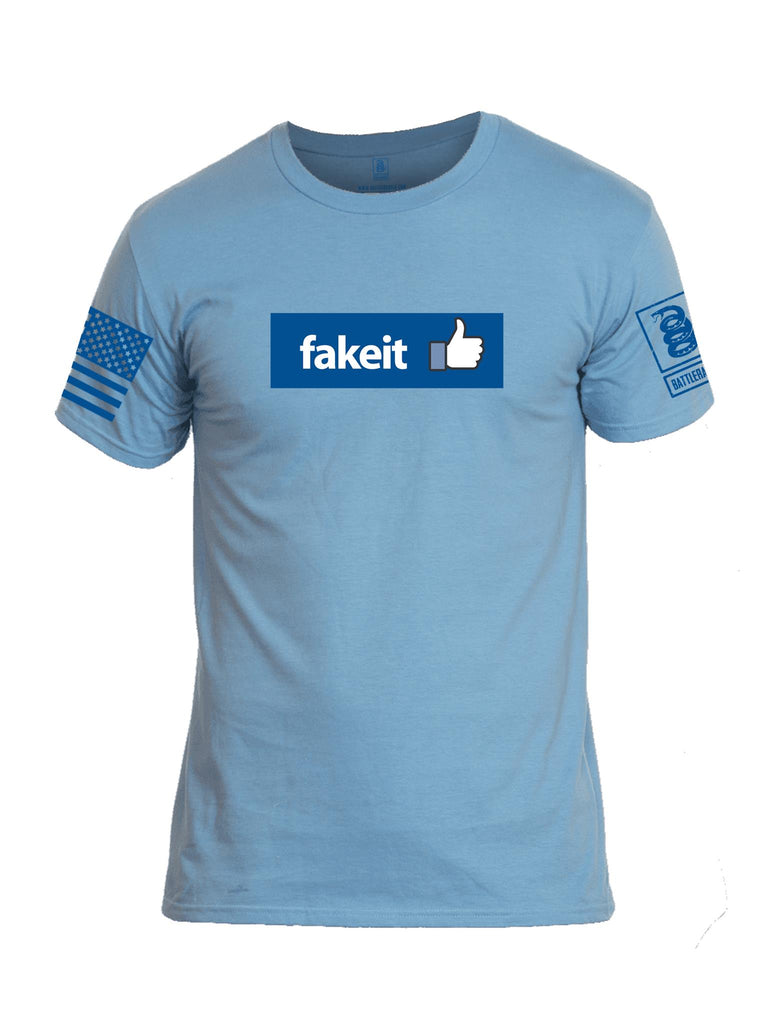 Battleraddle FAKEIT Blue Sleeve Print Mens Cotton Crew Neck T Shirt