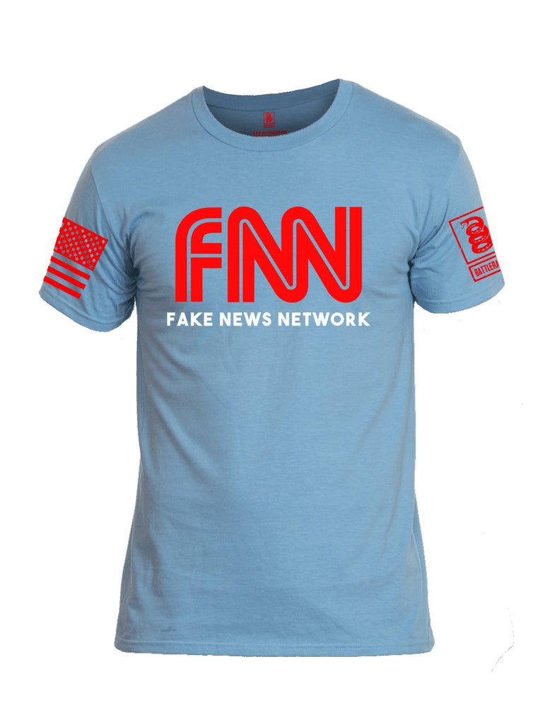 Battleraddle FNN Fake News Network Red Sleeve Print Mens Cotton Crew Neck T Shirt