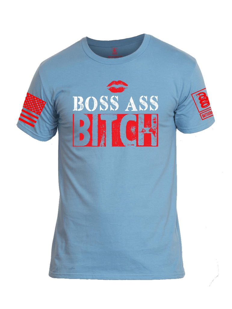 Battleraddle Boss Ass Bitch Red Sleeve Print Mens Cotton Crew Neck T Shirt - Battleraddle® LLC