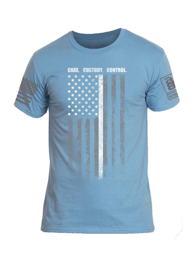Battleraddle Care Custody Control V1 Grey Sleeve Print Mens Cotton Crew Neck T Shirt - Battleraddle® LLC