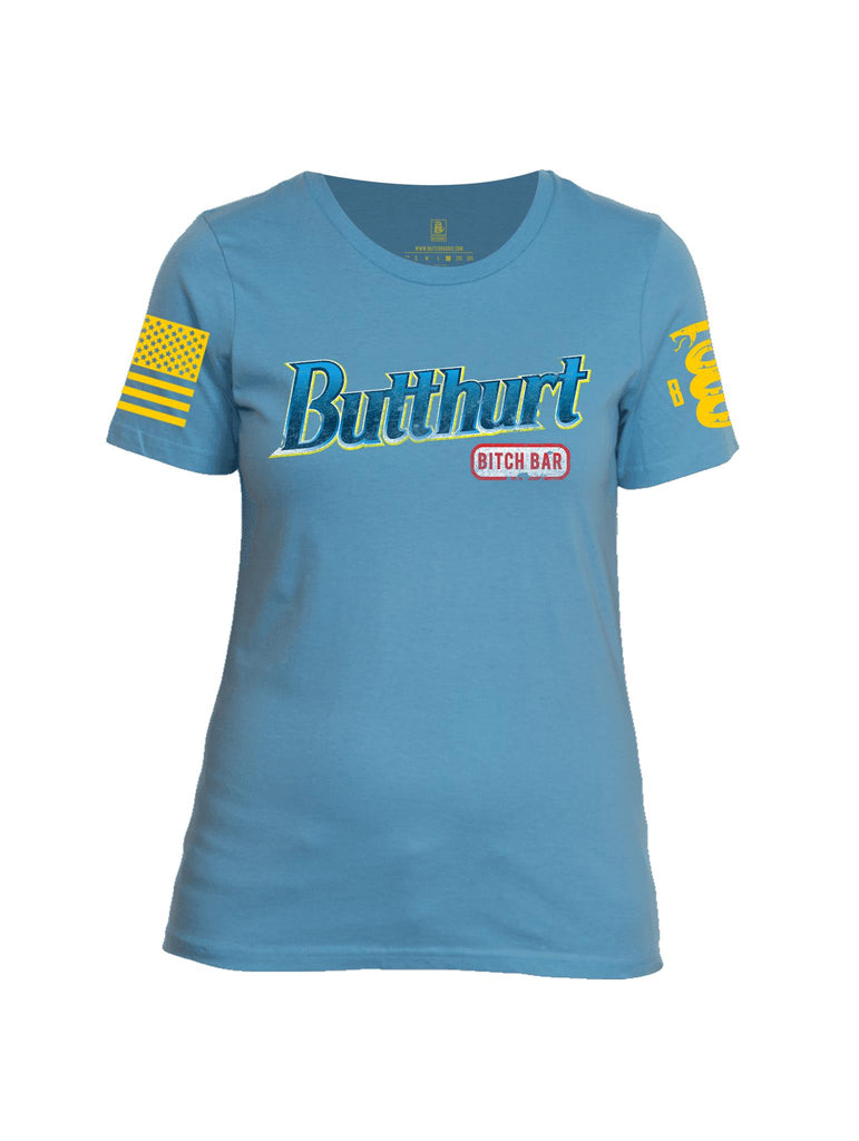 Battleraddle Butthurt Bitch Bar Yellow Sleeve Print Womens Cotton Crew Neck T Shirt - Battleraddle® LLC