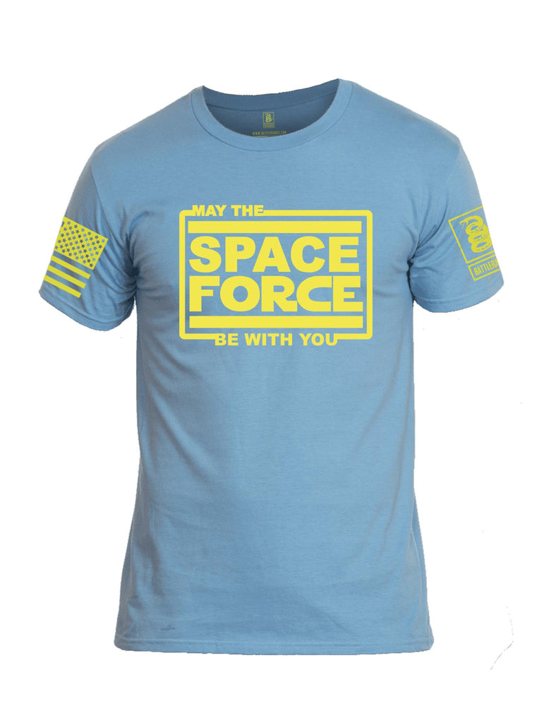 Battleraddle May The Space Force Be With You Yellow Sleeve Print Mens Cotton Crew Neck T Shirt