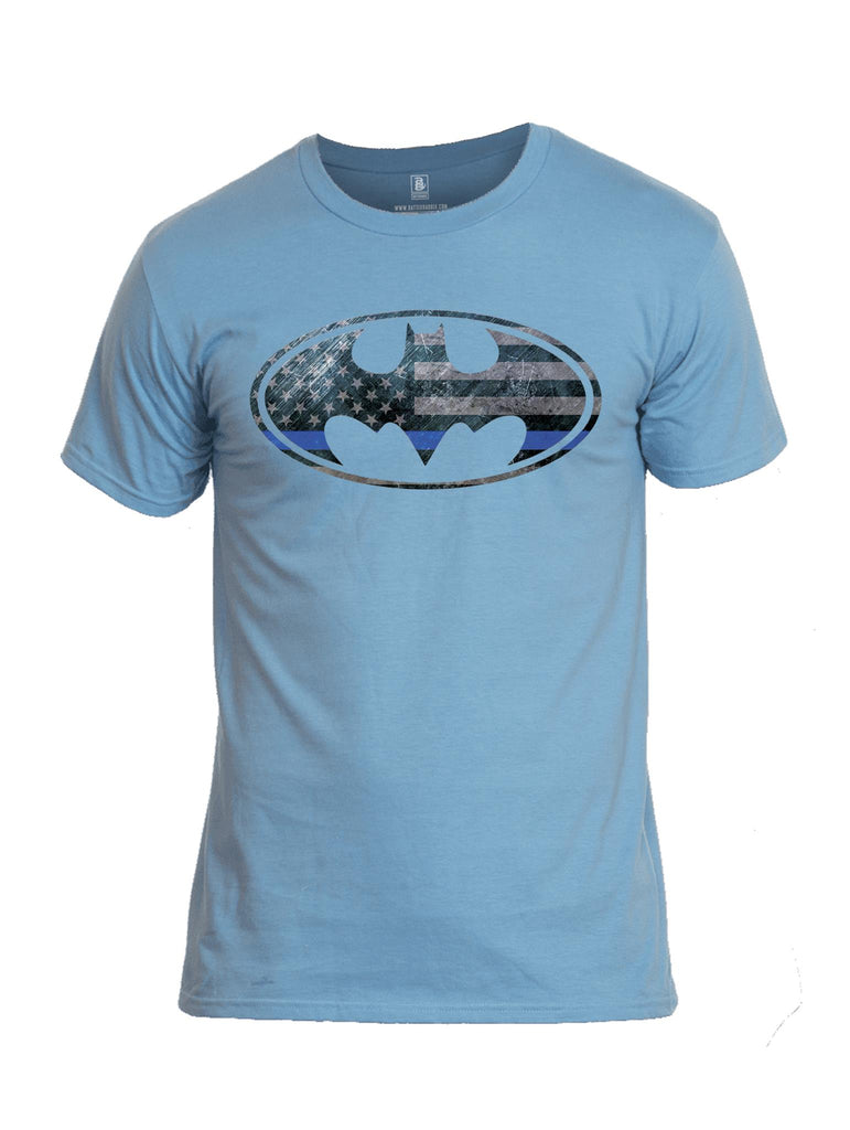 Battleraddle Bat Police Hero Blue Line USA Flag Mens Cotton Crew Neck T Shirt - Battleraddle® LLC