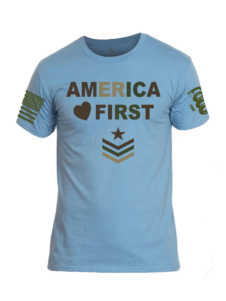 Battleraddle America First Dark Green Sleeve Print Mens Cotton Crew Neck T Shirt - Battleraddle® LLC