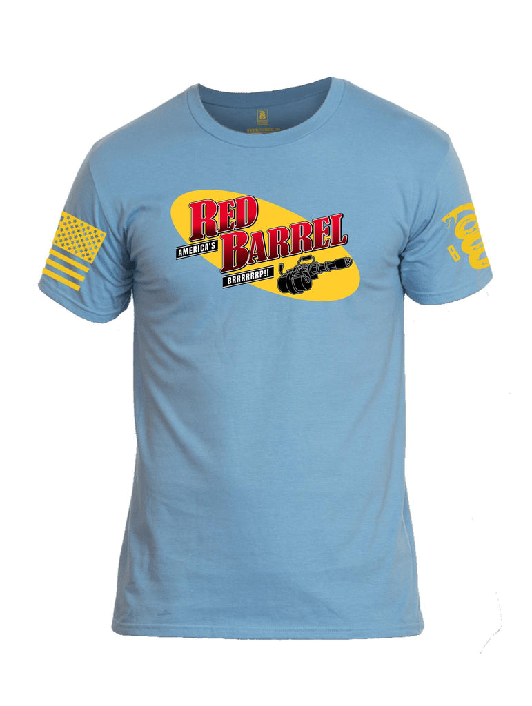 Battleraddle America's Red Barrel BRRRRRRP!! Yellow Sleeve Print Mens Cotton Crew Neck T Shirt - Battleraddle® LLC