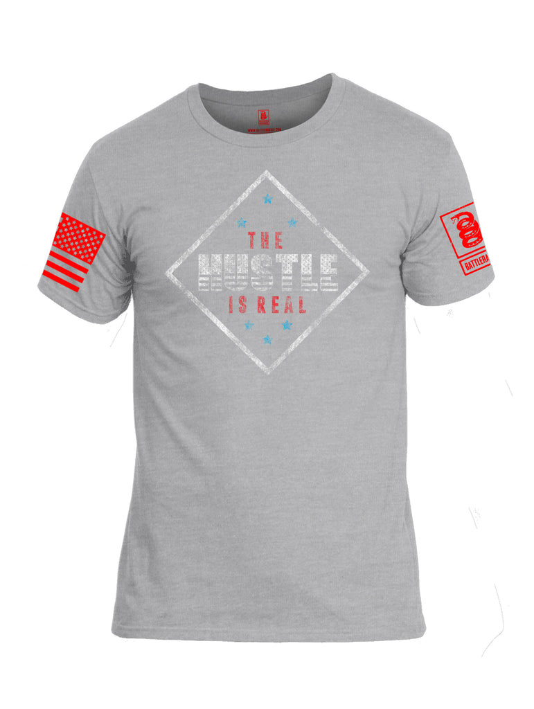 Battleraddle The Hustle Is Real Red Sleeve Print Mens Cotton Crew Neck T Shirt