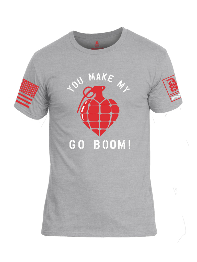 Battleraddle You Make My Heart Go Boom Red Sleeve Print Mens Cotton Crew Neck T Shirt