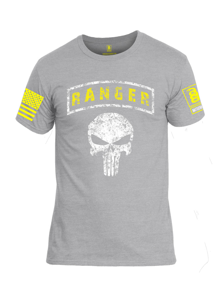 Battleraddle Ranger Punisher Skull Yellow Sleeve Print Mens Cotton Crew Neck T Shirt