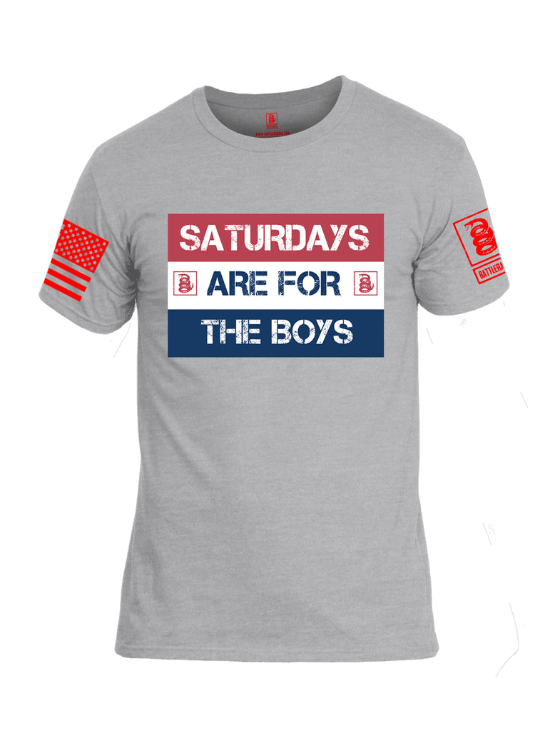 Battleraddle Saturdays Are For The Boys Red Sleeve Print Mens Cotton Crew Neck T Shirt