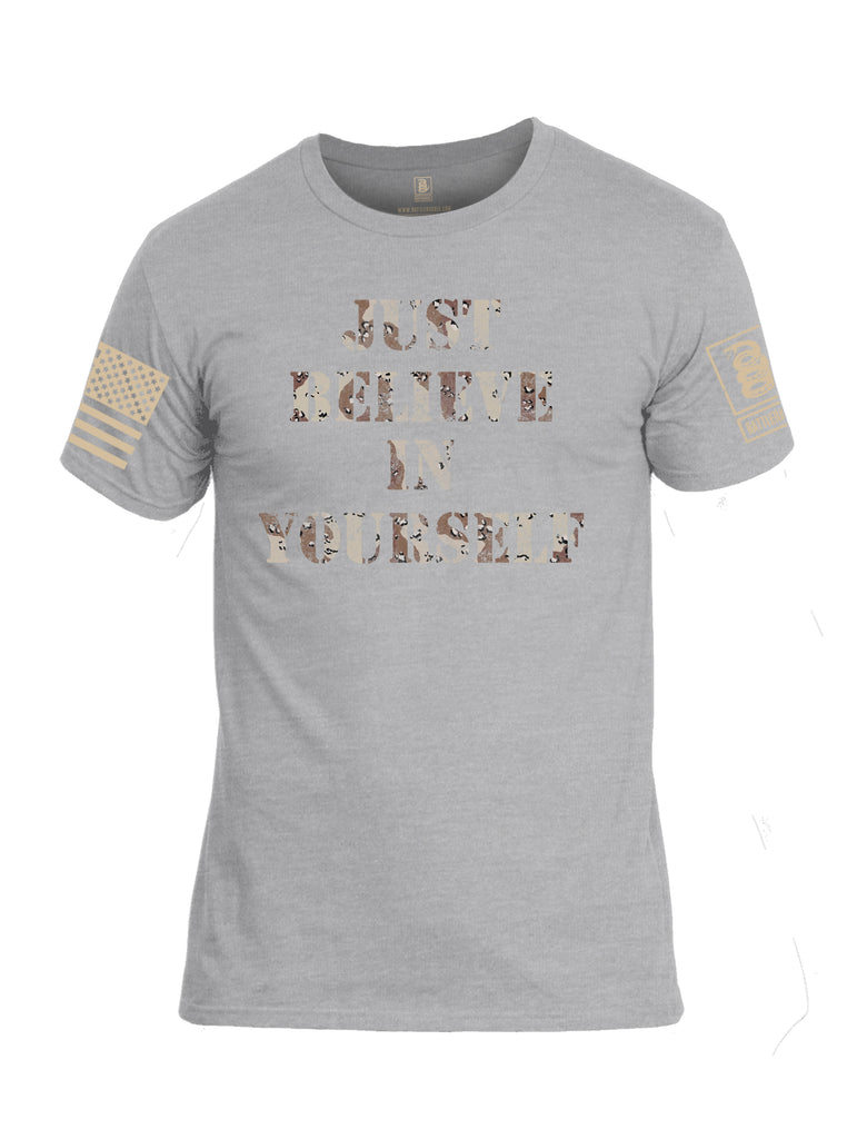 Battleraddle Just Believe In Yourself Beige Sleeve Print Mens Cotton Crew Neck T Shirt