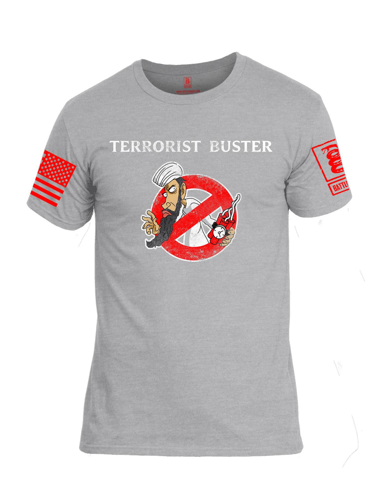 Battleraddle Terrorist Buster V3 Red Sleeve Print Mens Cotton Crew Neck T Shirt