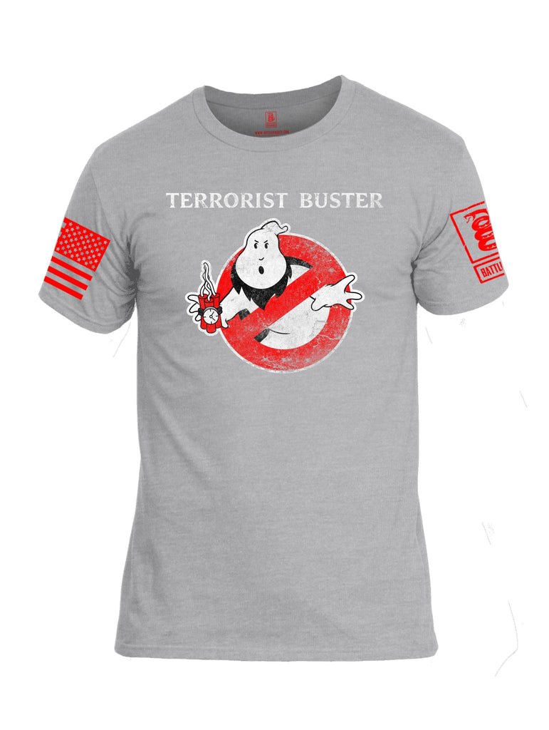 Battleraddle Terrorist Buster V1 Red Sleeve Print Mens Cotton Crew Neck T Shirt