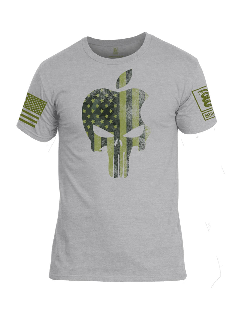Battleraddle Mr. Expounder Apple Skull Camo Flag Green Sleeve Print Mens Cotton Crew Neck T Shirt