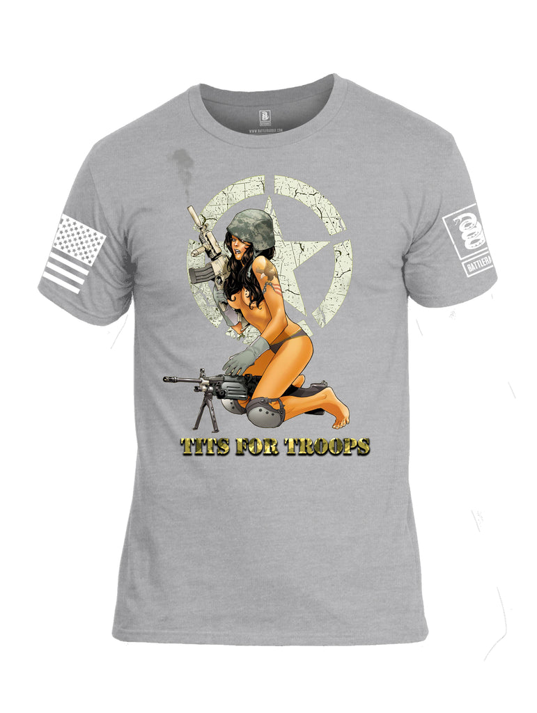Battleraddle Tits For Troops White Sleeve Print Mens Cotton Crew Neck T Shirt