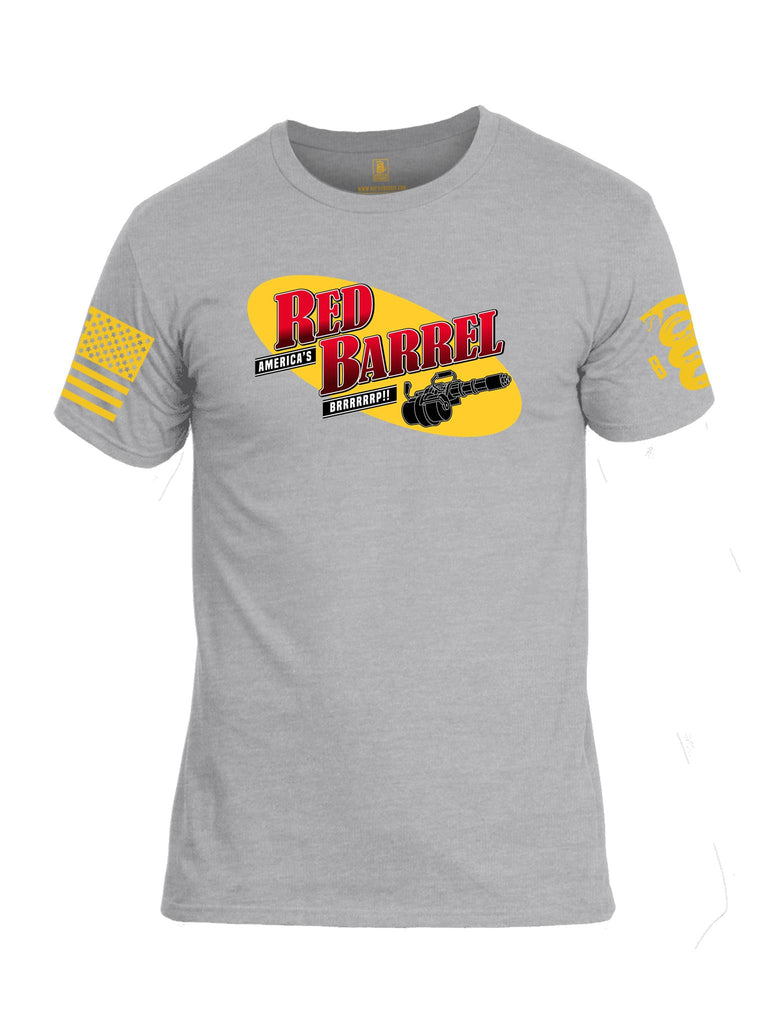 Battleraddle America's Red Barrel BRRRRRRP!! Yellow Sleeve Print Mens Cotton Crew Neck T Shirt - Battleraddle® LLC