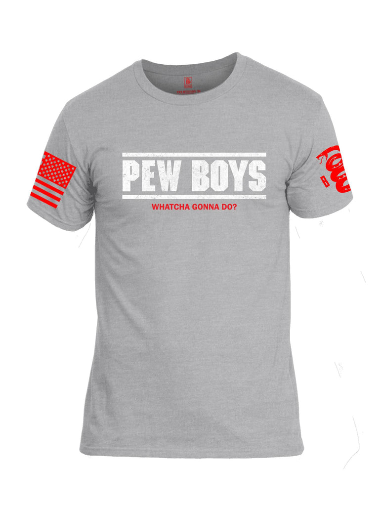 Battleraddle Pew Boys Whatcha Gonna Do? Red Sleeve Print Mens Cotton Crew Neck T Shirt