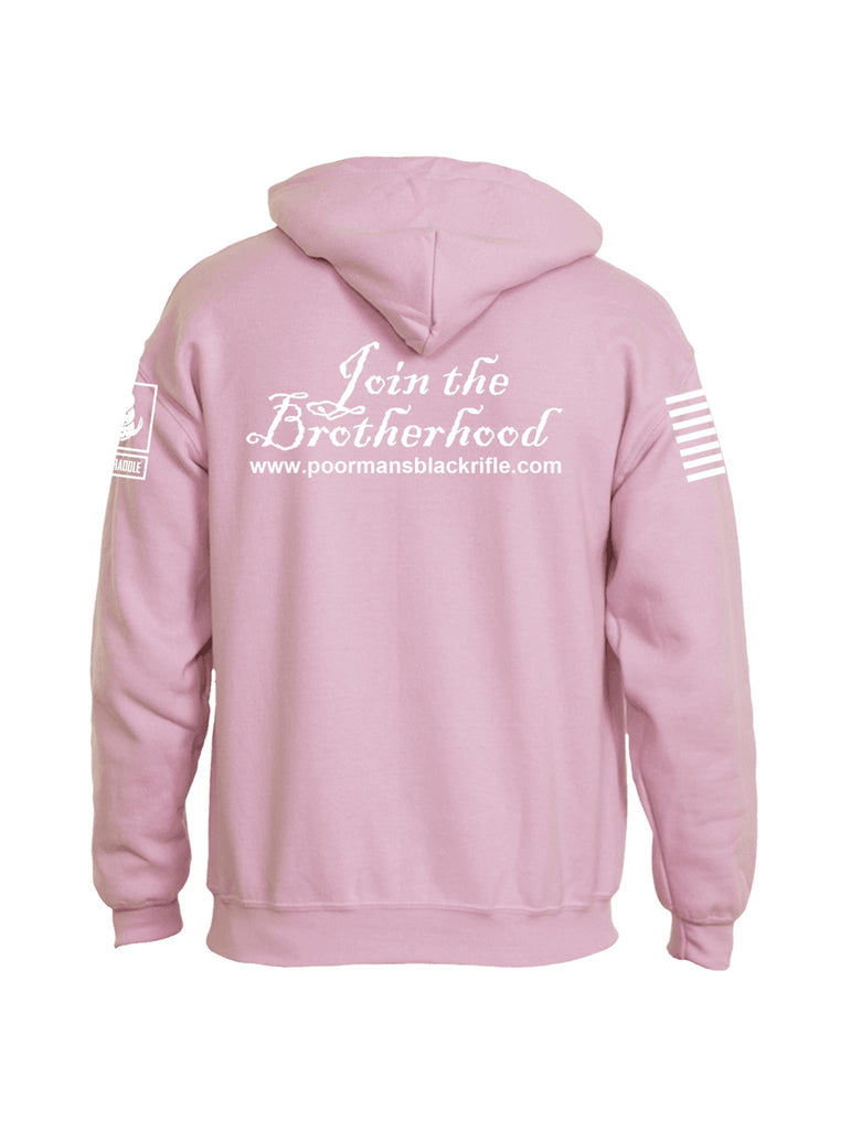 Battleraddle Poor Man's Black Rifle PMBR Join The Brotherhood  White Sleeve Print Mens Blended Hoodie With Pockets