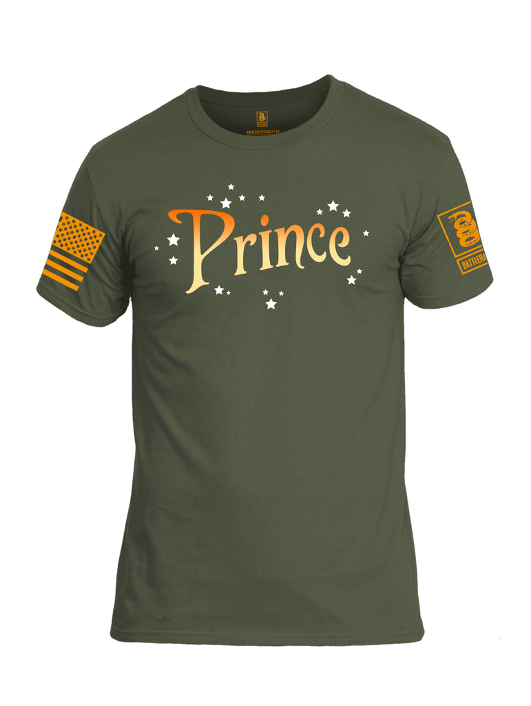 Battleraddle Prince Orange Sleeve Print Mens Cotton Crew Neck T Shirt