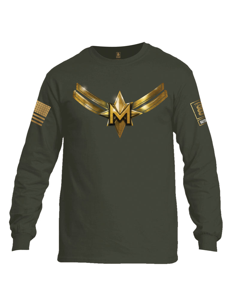 Battleraddle Captain M Brass Sleeve Print Mens Cotton Long Sleeve Crew Neck T Shirt